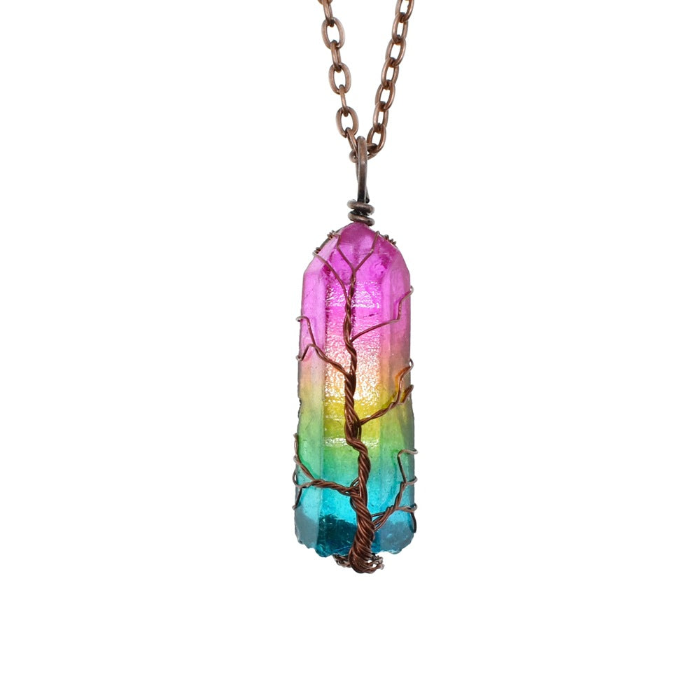 Collar Colgante Arbol de la Vida Cristal Piedra Natural Mujer