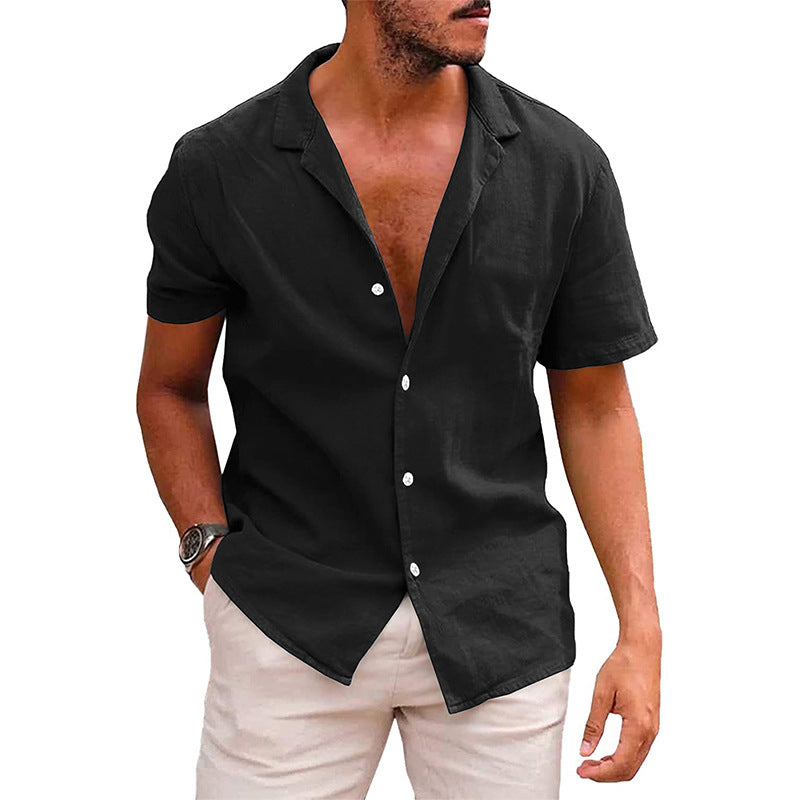 Camisa Lino Hombre Manga Corta Casual Suelta Verano
