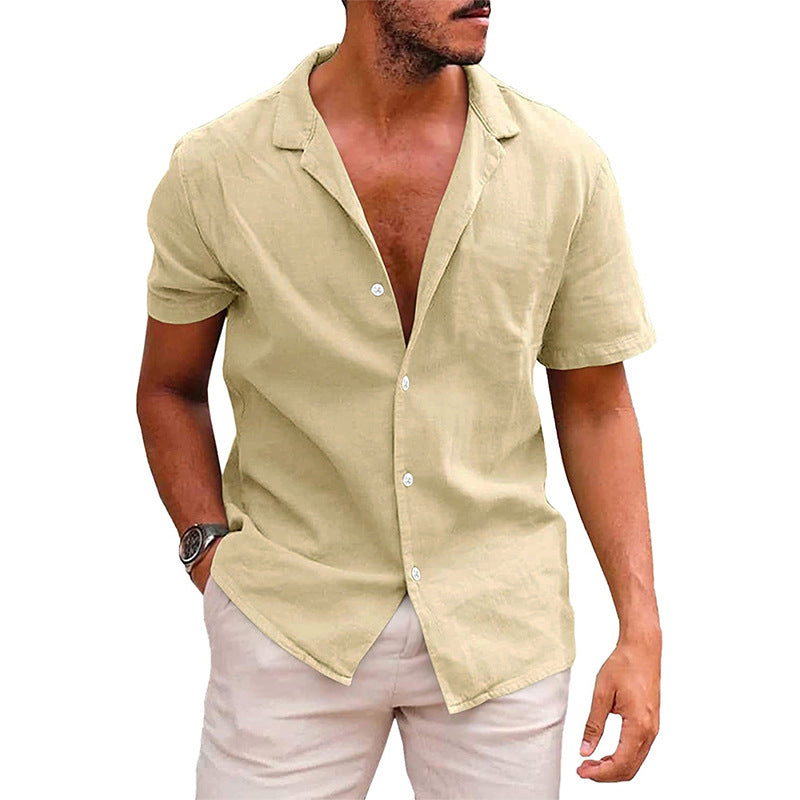 Camisa Lino Hombre Manga Corta Casual Suelta Verano