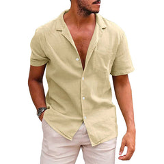 Camisa Lino Hombre Manga Corta Casual Suelta Verano
