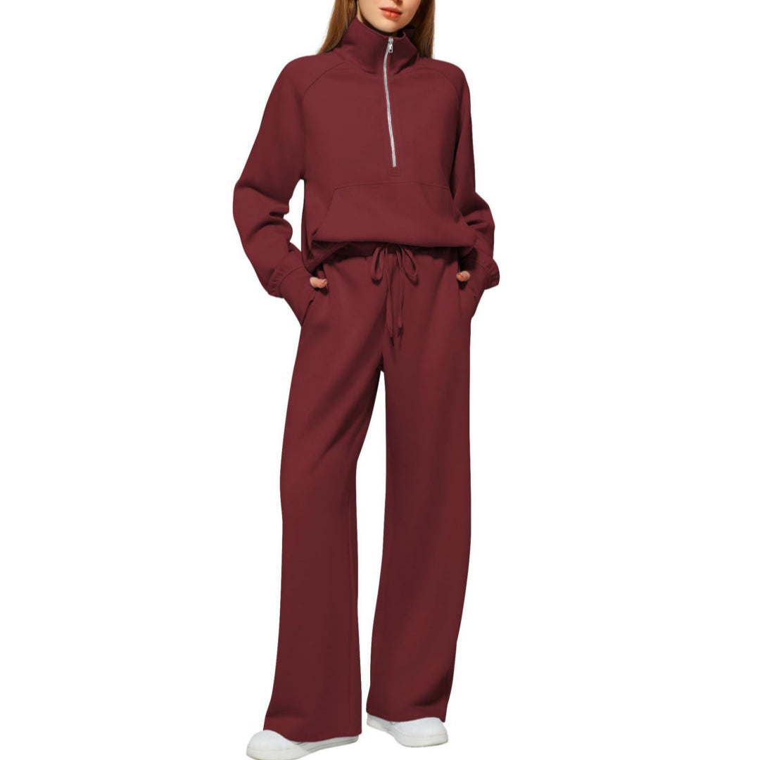 Conjunto Mujer Sudadera Media Cremallera y Pantalón Pierna Ancha