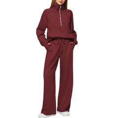 Conjunto Mujer Sudadera Media Cremallera y Pantalón Pierna Ancha