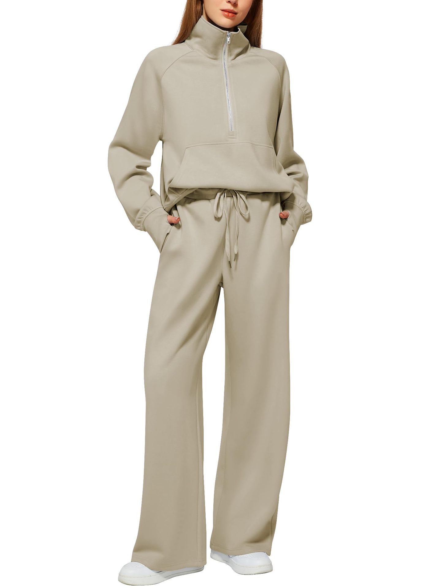 Conjunto Mujer Sudadera Media Cremallera y Pantalón Pierna Ancha