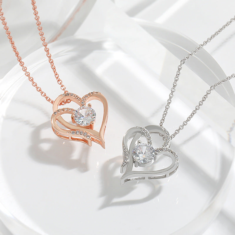 Collar Corazon Mujer Circones - Doble Amor Oro Blanco y Rosa