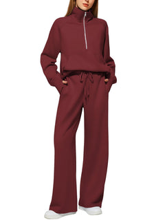 vConjunto Mujer Sudadera Media Cremallera y Pantalón Pierna Ancha