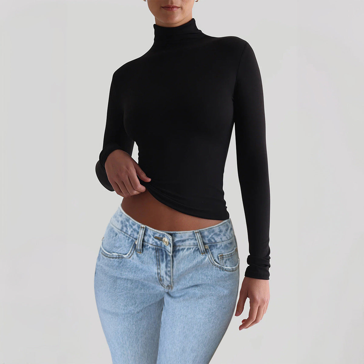 Camiseta Cuello Alto Mujer Y2K Ajustada Manga Larga