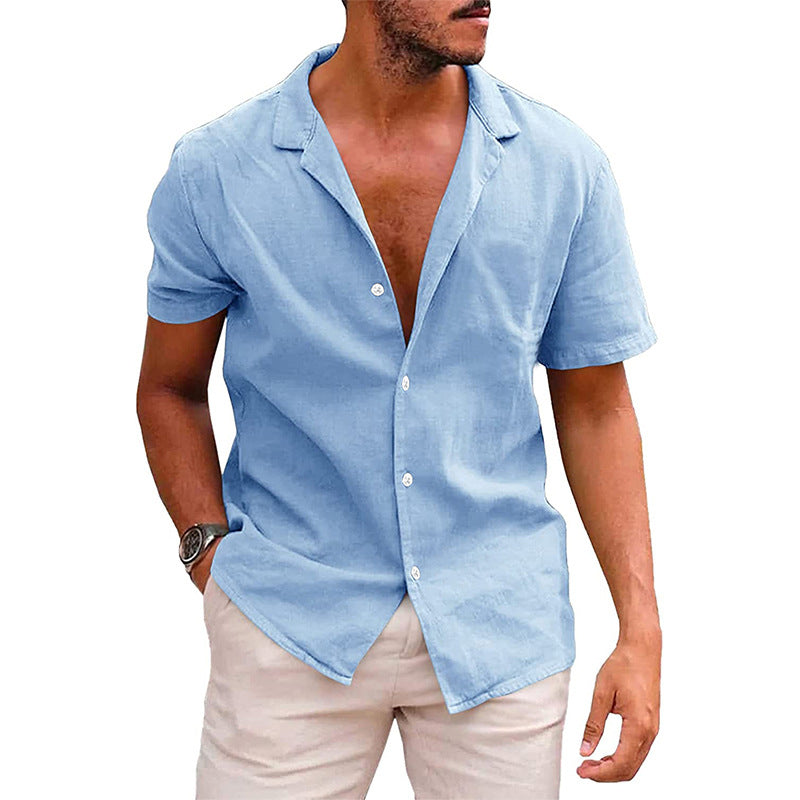 Camisa Lino Hombre Manga Corta Casual Suelta Verano