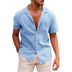 Camisa Lino Hombre Manga Corta Casual Suelta Verano