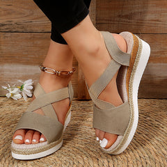 Sandalias Cuña Mujer con Tira Cruzada y Plataforma