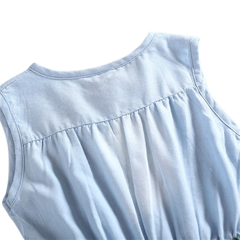 Vestido vaquero niña floral sin mangas verano