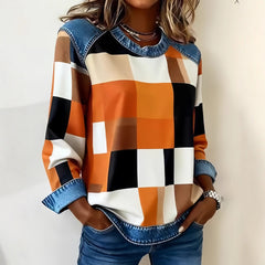 Sudadera Patchwork Denim Cuello Redondo | Moda Única