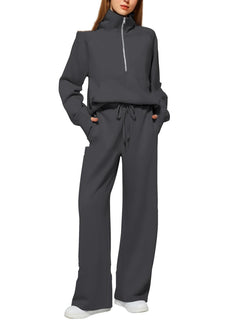 Conjunto Mujer Sudadera Media Cremallera y Pantalón Pierna Ancha