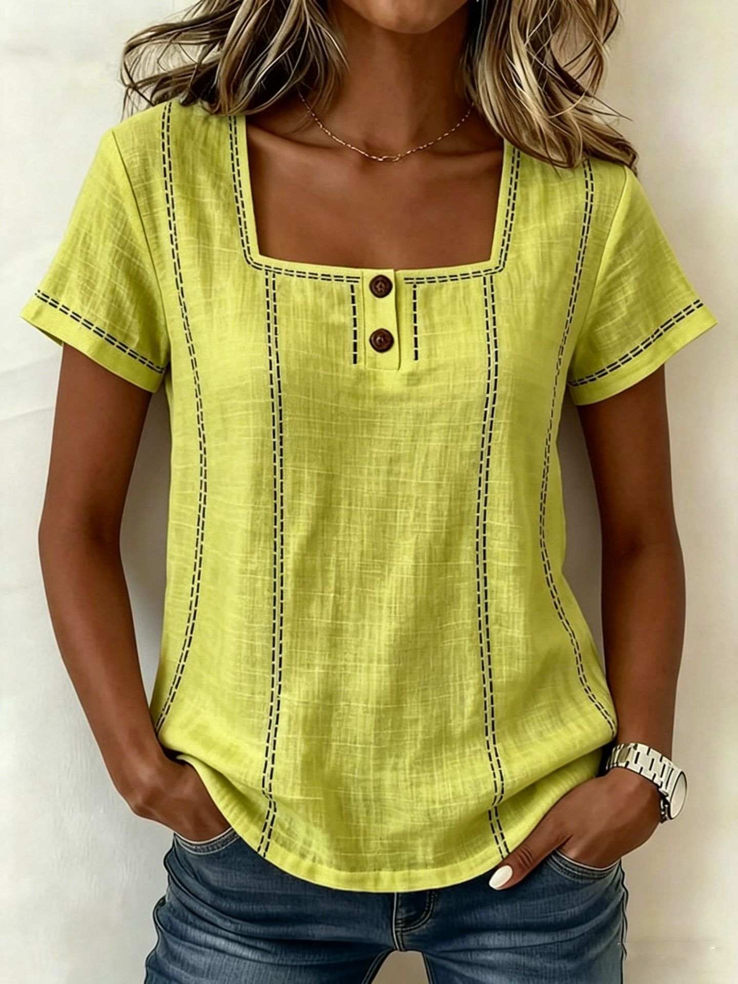 Camisa Mujer Manga Corta Estampada | Casual Holgada con Botón