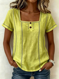Camisa Mujer Manga Corta Estampada | Casual Holgada con Botón