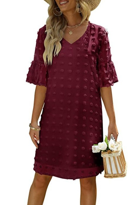 Vestido Corto Chifon Lunares Mujer Elegante Trabajo