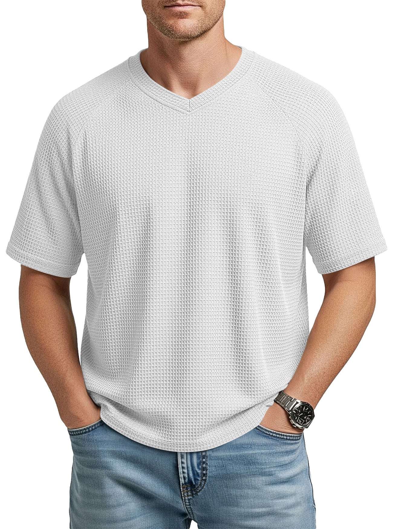 Camiseta Hombre Manga Corta Cuello V Waffle