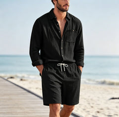 Conjunto Lino Hombre | Cárdigan Manga Larga y Shorts Casual - Irina Shop