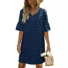 Vestido Corto Chifon Lunares Mujer Elegante Trabajo