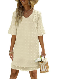 Vestido Corto Chifon Lunares Mujer Elegante Trabajo
