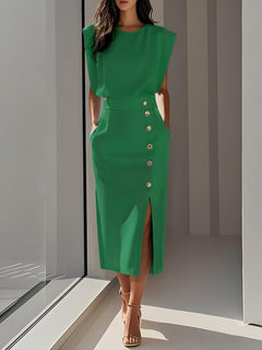 Vestido Verano Mujer Midi Sin Mangas Botones Casual