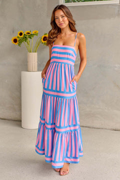 Vestido Largo Tirantes Mujer Estampado con Bolsillos