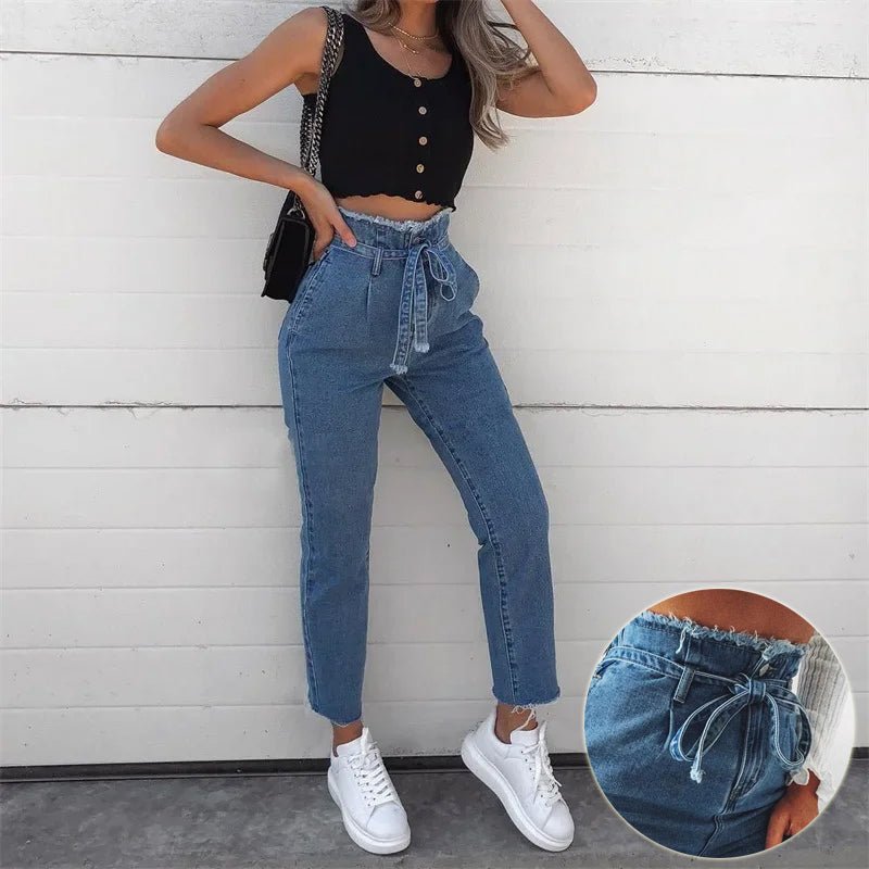 Pantalones Pitillo Talle Alto Mujer – Denim Lavado Negro y Azul S-3XL - Irina Shop