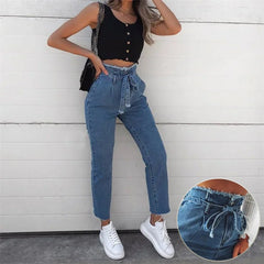 Pantalones Pitillo Talle Alto Mujer – Denim Lavado Negro y Azul S-3XL - Irina Shop