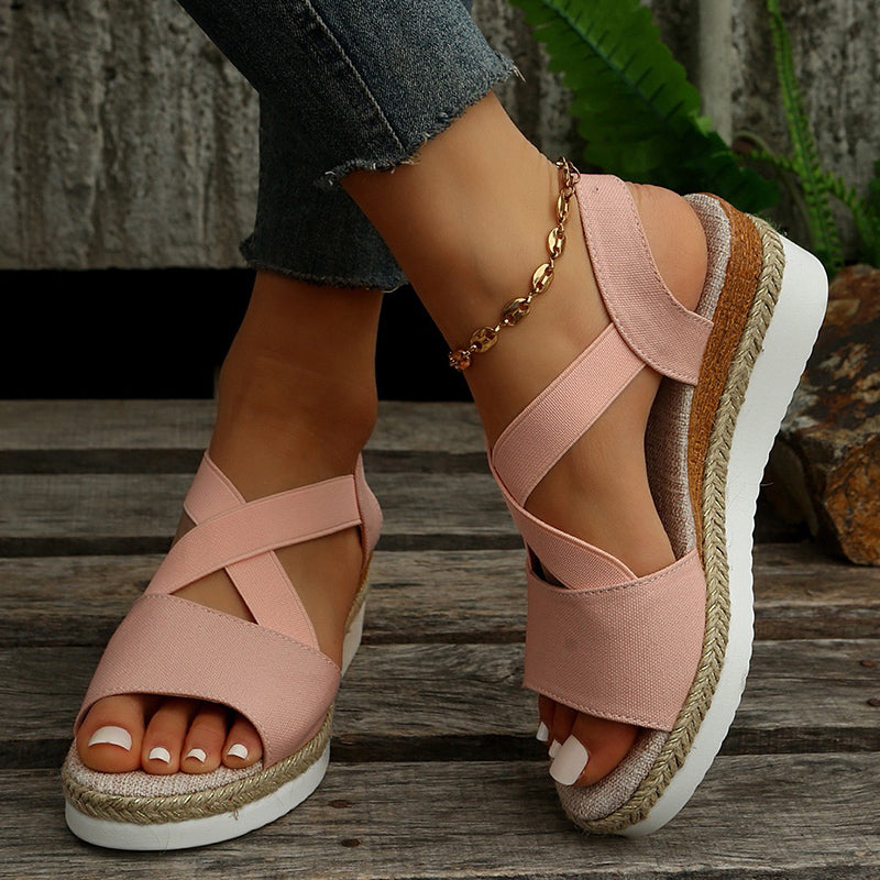 Sandalias Cuña Mujer con Tira Cruzada y Plataforma