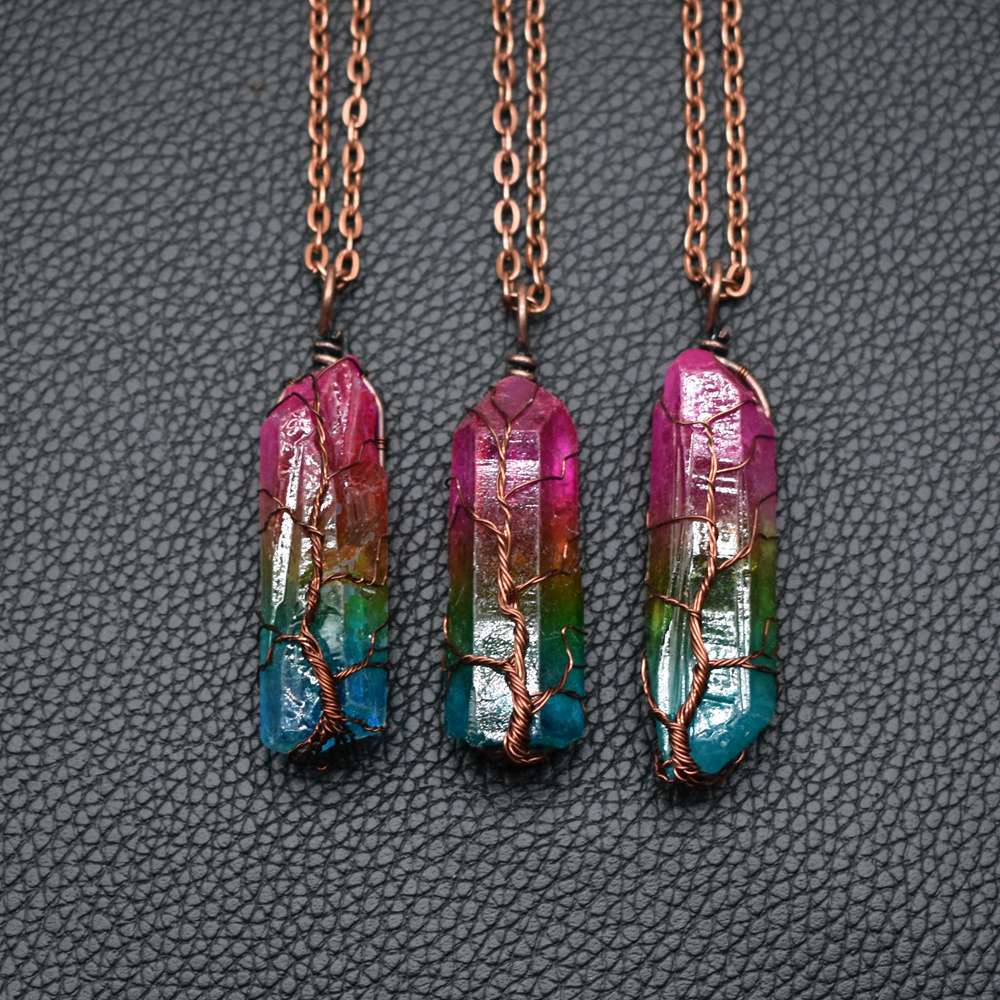 Collar Colgante Arbol de la Vida Cristal Piedra Natural Mujer