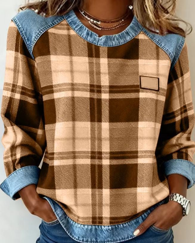 Sudadera Patchwork Denim Cuello Redondo | Moda Única