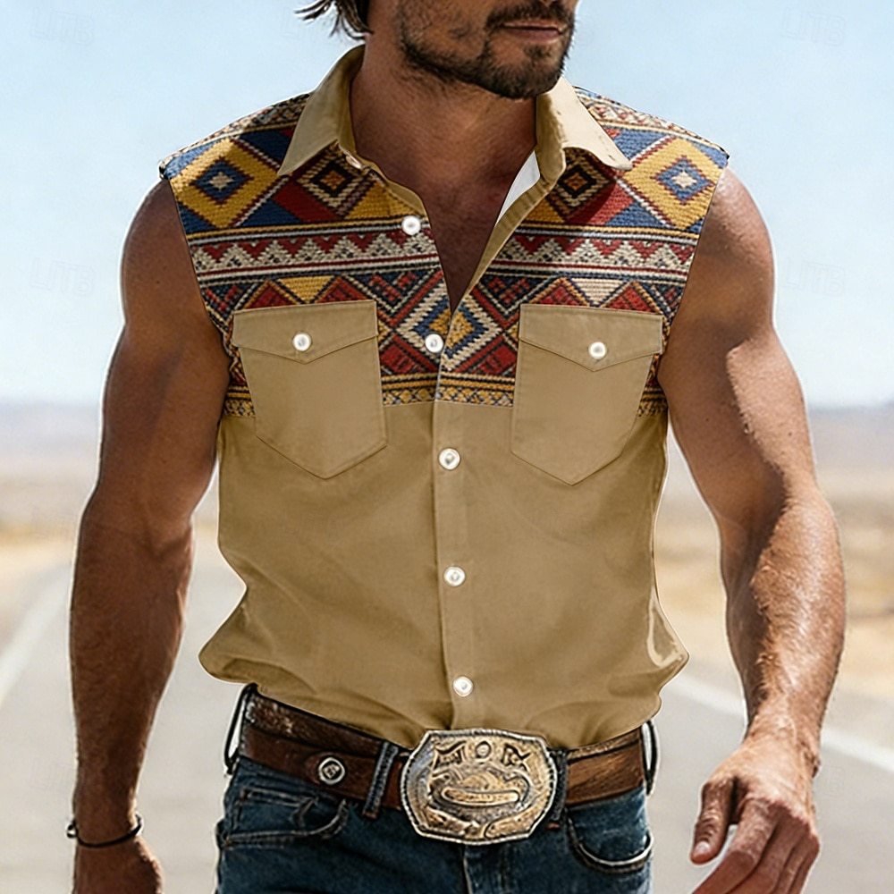Camiseta Sin Mangas Hombre Verano | Estampada Retro con Bolsillo