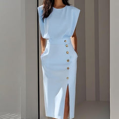 Vestido Verano Mujer Midi Sin Mangas Botones Casual