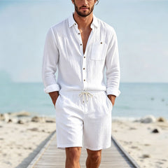 Conjunto Lino Hombre | Cárdigan Manga Larga y Shorts Casual - Irina Shop