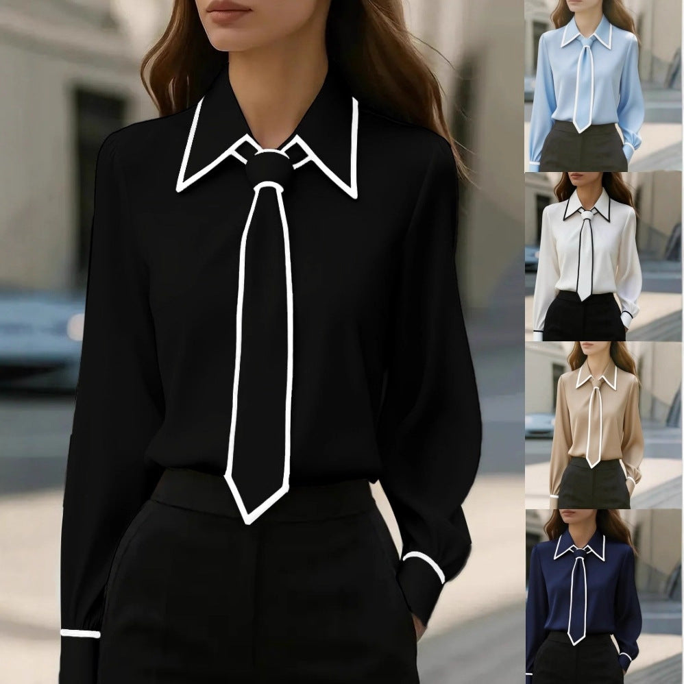 Camisa Mujer Manga Larga Color Liso con Lazo | Otoño