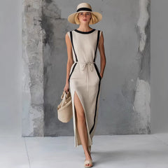Vestido Midi Sin Mangas Mujer Blanco Cuello Redondo
