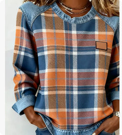 Sudadera Patchwork Denim Cuello Redondo | Moda Única
