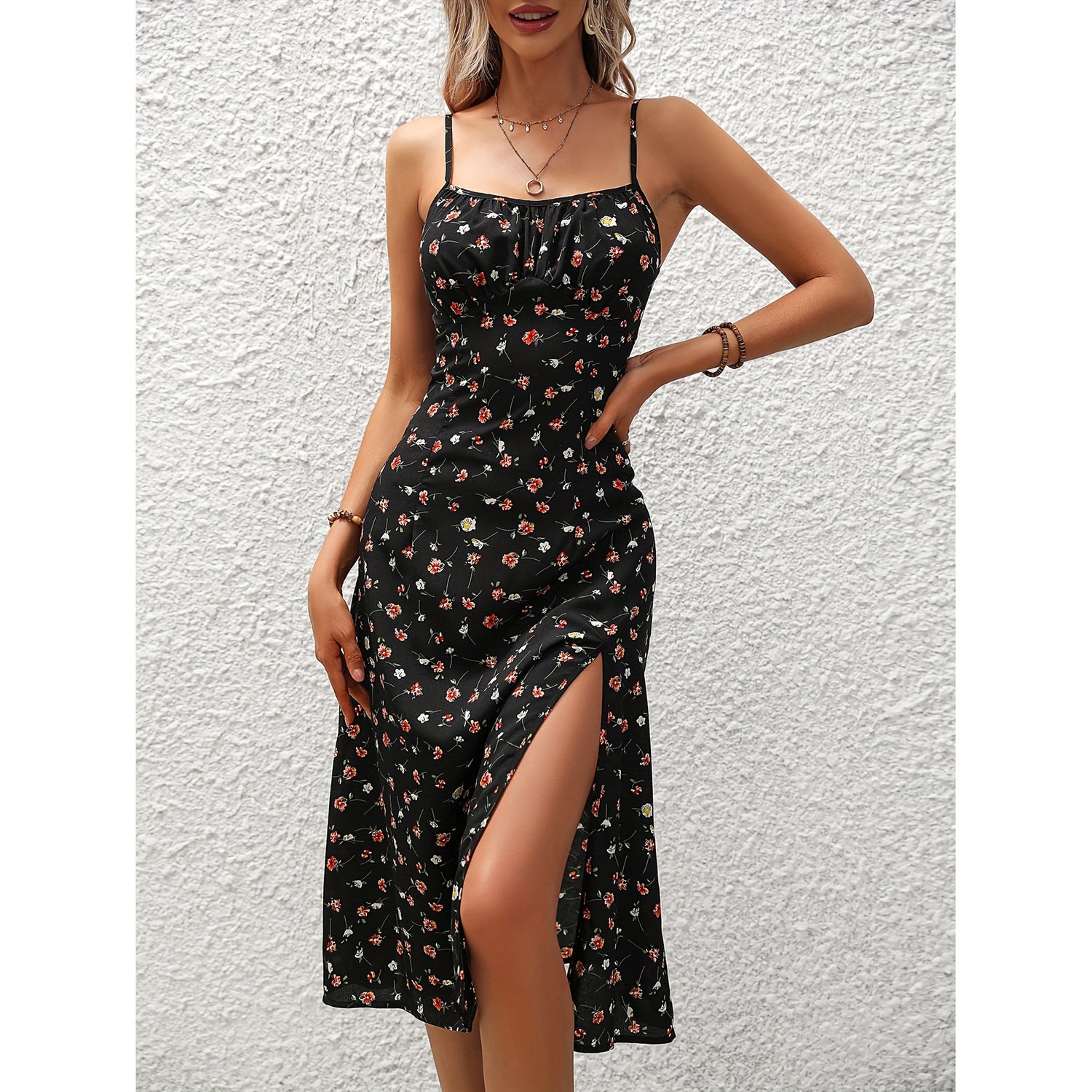 Vestido Largo Mujer Lunares Tirantes Abertura Lateral