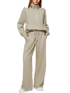 Conjunto Mujer Sudadera Media Cremallera y Pantalón Pierna Ancha