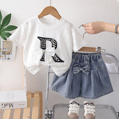 Conjunto Niña Shorts Lazo y Camiseta | Verano Algodón