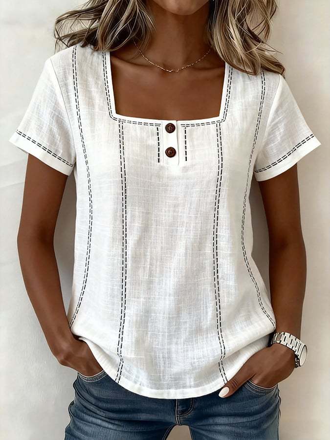 Camisa Mujer Manga Corta Estampada | Casual Holgada con Botón