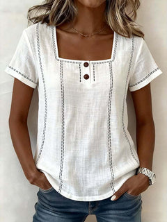 Camisa Mujer Manga Corta Estampada | Casual Holgada con Botón