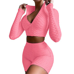 Ropa Yoga Mujer | Conjunto Top Manga Larga y Shorts Fitness