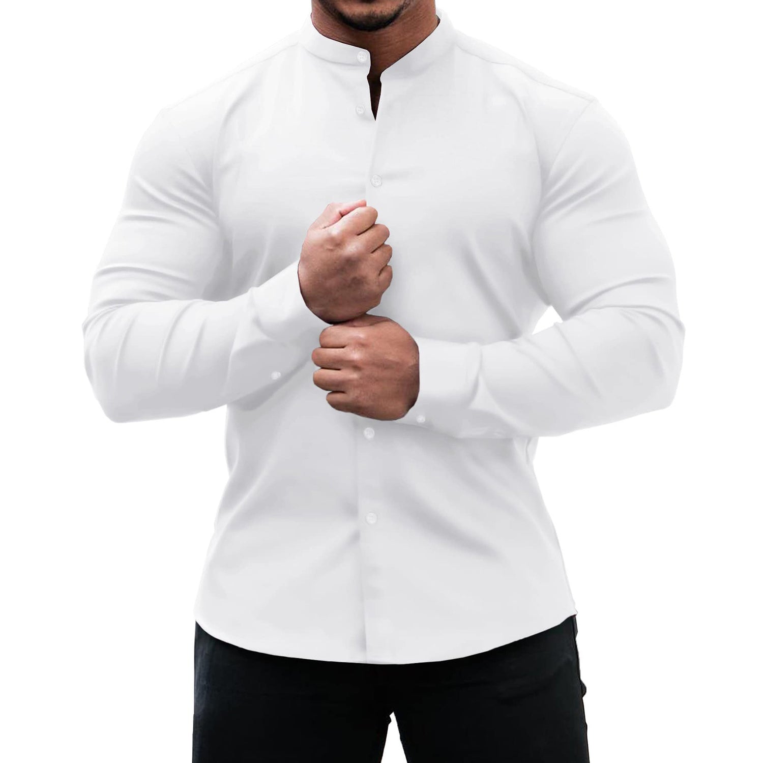 Camisa manga larga hombre casual slim fit color sólido
