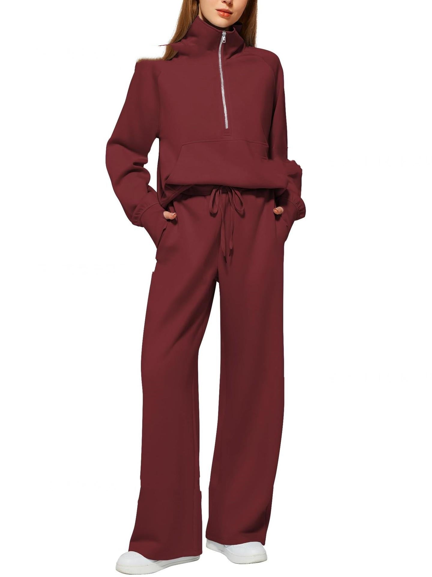 Conjunto Mujer Sudadera Media Cremallera y Pantalón Pierna Ancha