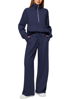 Conjunto Mujer Sudadera Media Cremallera y Pantalón Pierna Ancha