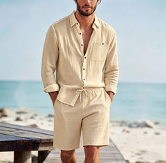 Conjunto Lino Hombre | Cárdigan Manga Larga y Shorts Casual - Irina Shop