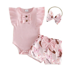 Conjunto 3 Piezas Bebé Niña Floral con Lazo