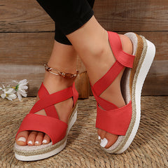 Sandalias Cuña Mujer con Tira Cruzada y Plataforma