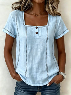 Camisa Mujer Manga Corta Estampada | Casual Holgada con Botón