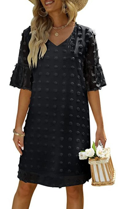 Vestido Corto Chifon Lunares Mujer Elegante Trabajo